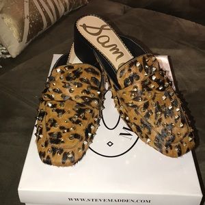 Sam Edelman gold stud leopard mules